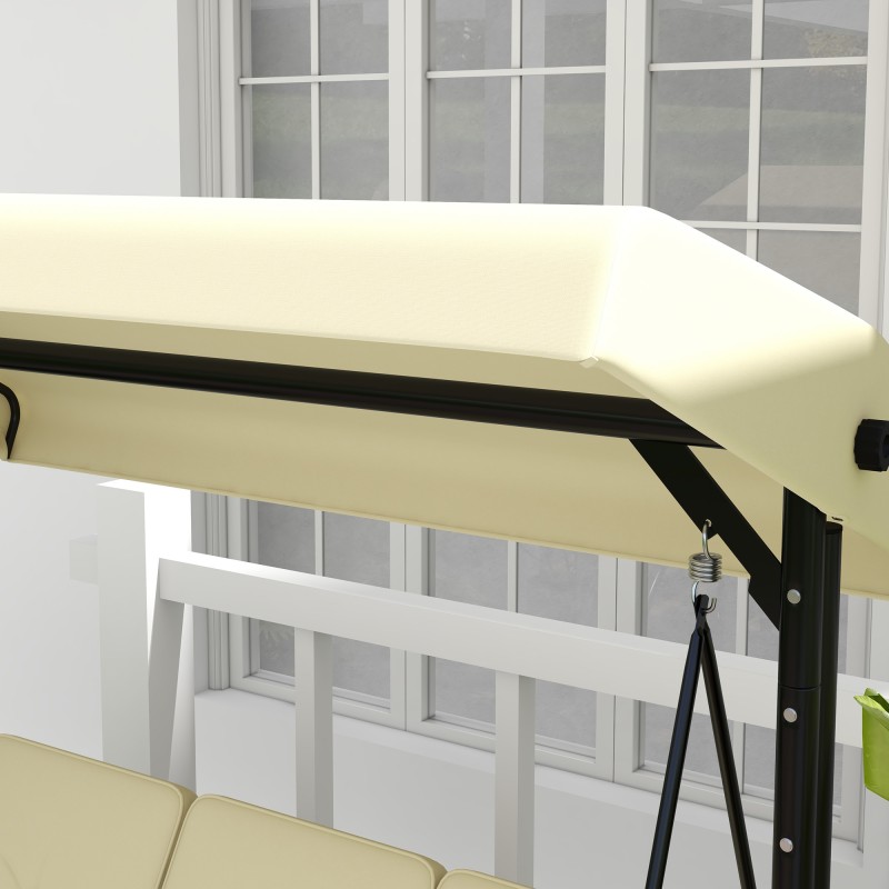 Puutarhan kolmipaikkainen keinusohva aurinkokatoksella, teräsrunko, beige/musta