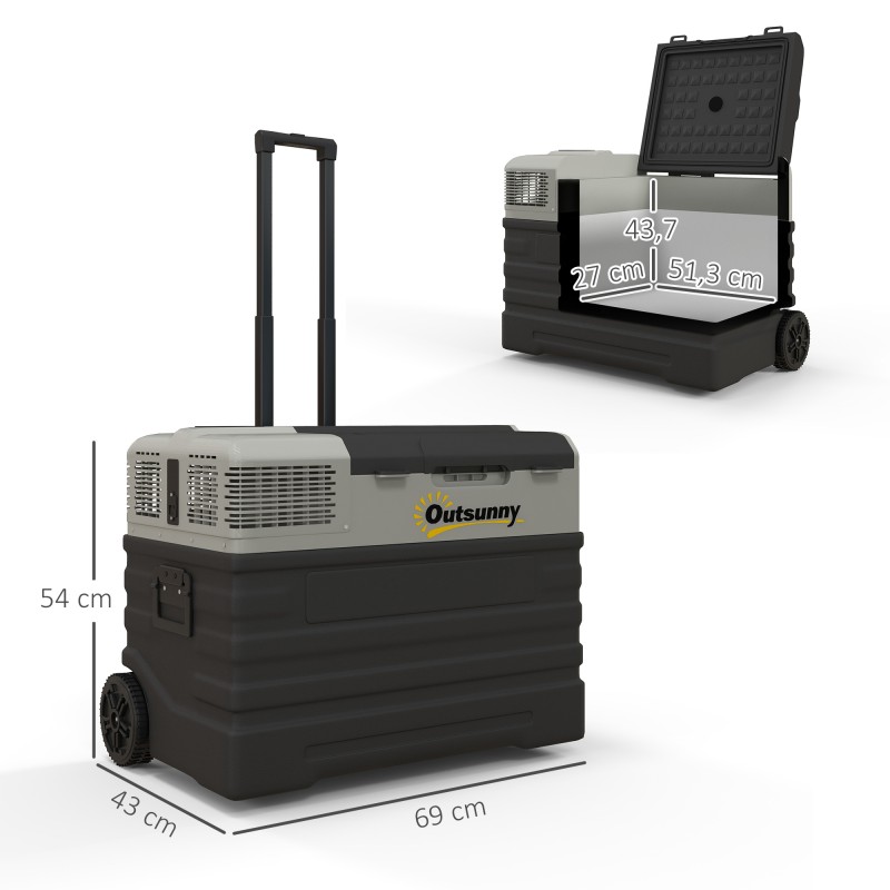 Auton kompressorikylmälaukku 56 l, -20–20 °C, 69 x 43 x 54 cm, musta/harmaa