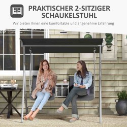 Puutarhakeinu 2 hengelle katoksella ja pöydällä, teräsrunko, 175x110x165 cm, musta