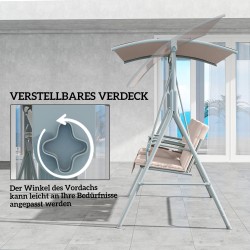 Puutarhakeinu 2 hengen, metallirunko, säädettävä aurinkokatos, 175 x 112 x 158 cm, beige