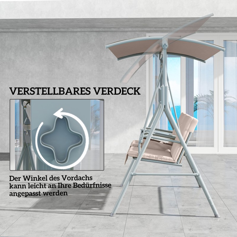 Puutarhakeinu 2 hengen, metallirunko, säädettävä aurinkokatos, 175 x 112 x 158 cm, beige