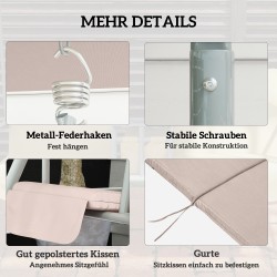 Puutarhakeinu 2 hengen, metallirunko, säädettävä aurinkokatos, 175 x 112 x 158 cm, beige