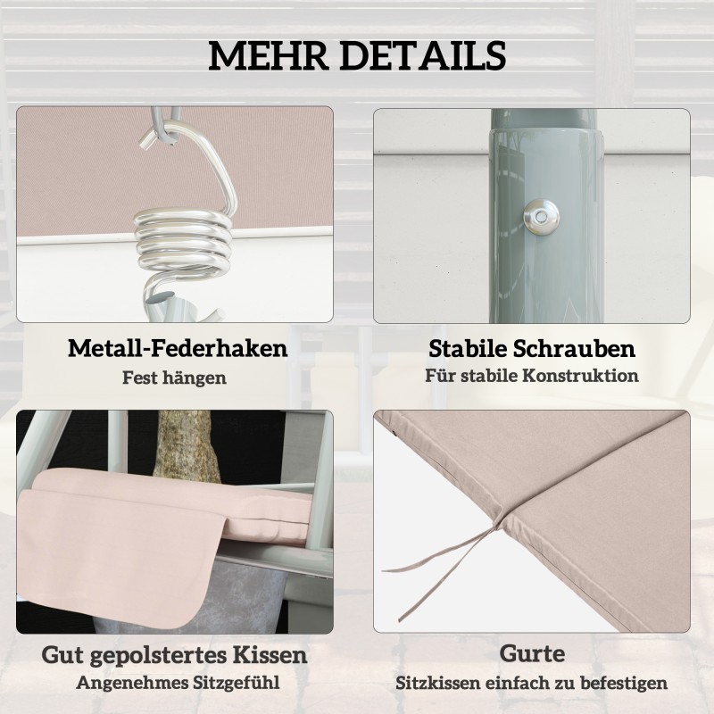 Puutarhakeinu 2 hengen, metallirunko, säädettävä aurinkokatos, 175 x 112 x 158 cm, beige