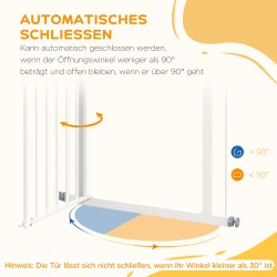 Lemmikkiportti koirille, metallia ja muovia, säädettävä leveys 74–80 cm, valkoinen