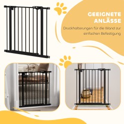 Lemmikkien turvaportti koirille, metalli/muovi, säädettävä 74–80 cm, musta