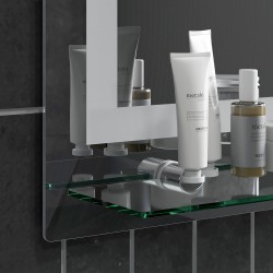 LED-kylpyhuoneen peili hyllyllä, himmennettävä, sumunesto, kosketuskytkin, 50 x 70 cm, hopea