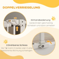 Lemmikkien turvaportti koirille, metalli ja muovi, 74–87 cm, valkoinen