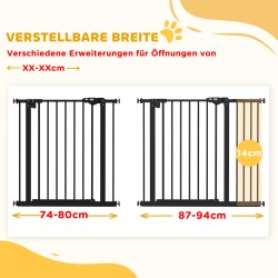 Lemmikkiportti koirille, metalli ja muovi, säädettävä 74–80 cm ja 87–94 cm, musta