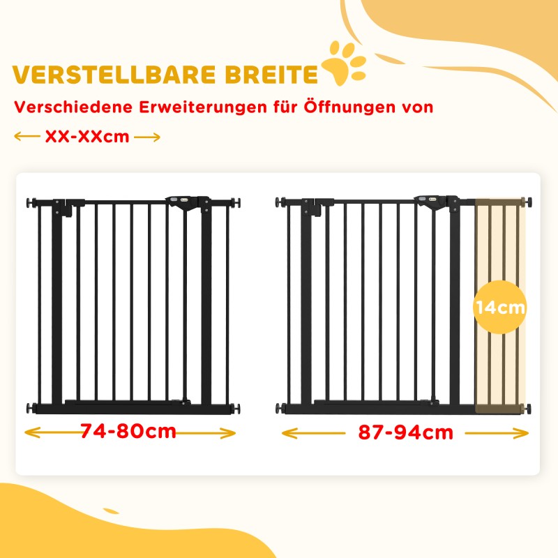 Lemmikkiportti koirille, metalli ja muovi, säädettävä 74–80 cm ja 87–94 cm, musta
