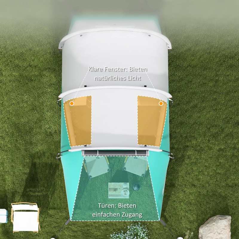 Tunneliteltta 3 hengelle, erillinen oleskelu- ja makuutila, 460 x 260 x 190 cm, vihreä