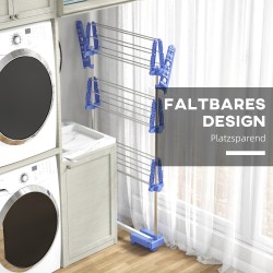 Pyykkiteline monitasoinen taittuva ruostumatonta terästä 142 x 55 x 152 cm sininen/hopea