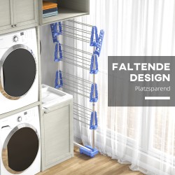 Pyykinkuivausteline 5 tasoa, ruostumaton teräs, taittuva, pyörillä, 142 x 55 x 172 cm, sininen/hopea