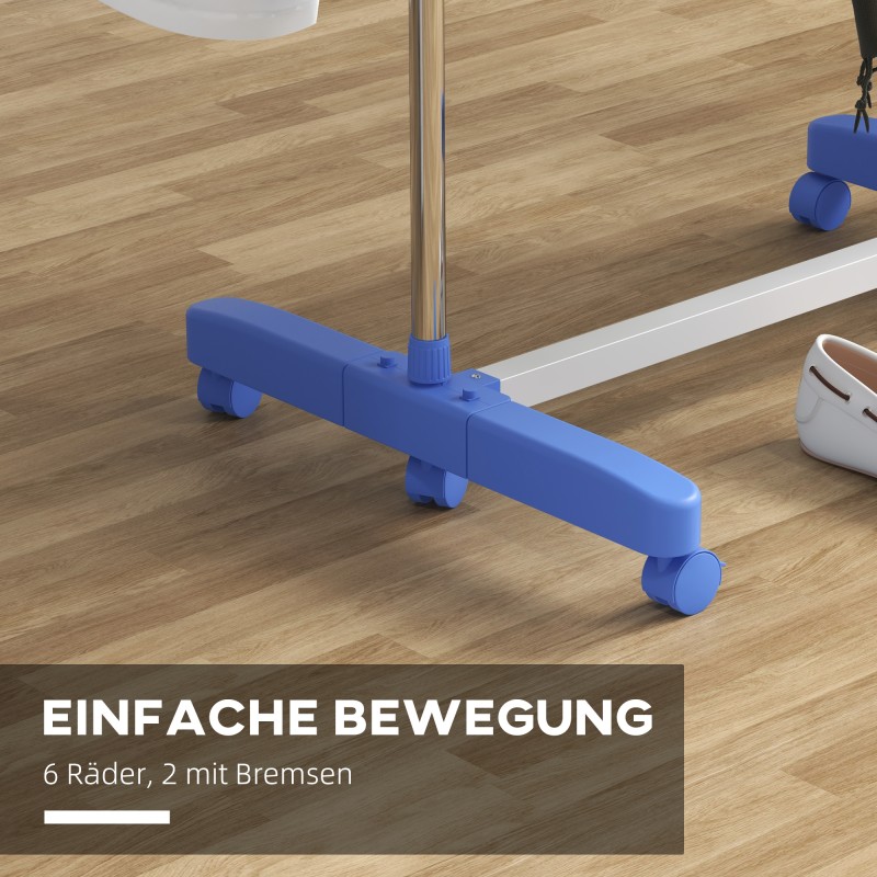 Pyykinkuivausteline 5 tasoa, ruostumaton teräs, taittuva, pyörillä, 142 x 55 x 172 cm, sininen/hopea