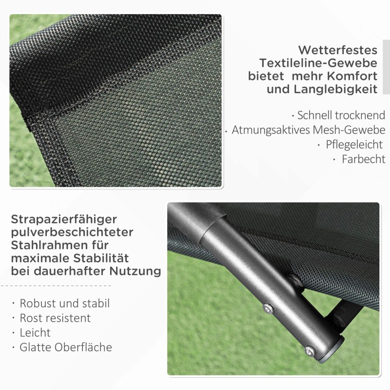 Keinuva lepotuoli puutarhaan, metalli ja Texteline, 155 x 61 x 88 cm, musta