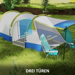 Retkiteltta 3 hengelle, tunnelimalli, 2 tilaa, 3 sisäänkäyntiä, vedenpitävä, vihreä