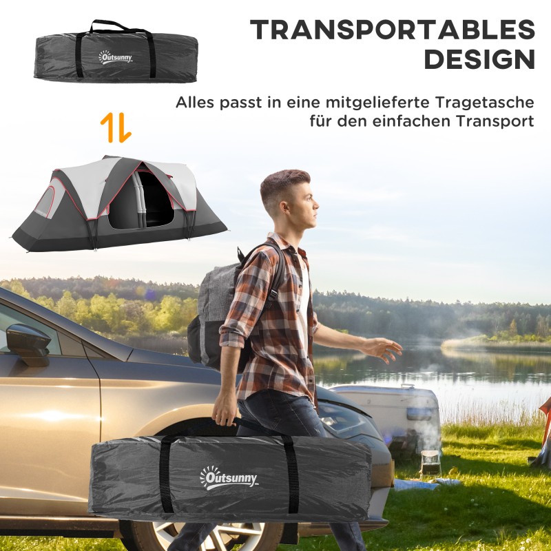 Perheteltta 6–8 hengelle, 2 huonetta, tunnelimalli, ommeltu pohja, sadesuoja 2000 mm, harmaa