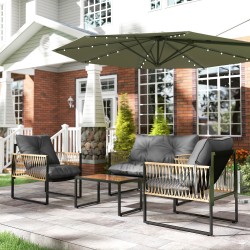 Terassikalustesetti ulkokäyttöön 4-osainen sohva 2 tuolia pöytä lasikannella polyrottinki metalli antrasiitti