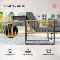 Terassikalustesetti ulkokäyttöön 4-osainen sohva 2 tuolia pöytä lasikannella polyrottinki metalli antrasiitti