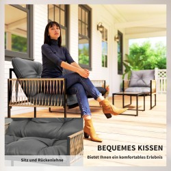 Terassikalustesetti ulkokäyttöön 4-osainen sohva 2 tuolia pöytä lasikannella polyrottinki metalli antrasiitti