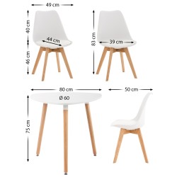 Tyylikäs ruokailuryhmä abenra-pöydällä ja kolmella linares-tuolilla