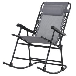 Ulkoiluun sopiva taitettava keinutuoli niskatyynyllä teräsrunko Texteline kangas 120 kg vaaleanharmaa