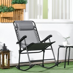 Ulkoiluun sopiva taitettava keinutuoli niskatyynyllä, teräsrunko, Texteline-kangas, 120 kg, vaaleanharmaa