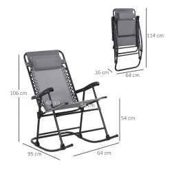 Ulkoiluun sopiva taitettava keinutuoli niskatyynyllä, teräsrunko, Texteline-kangas, 120 kg, vaaleanharmaa