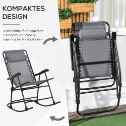 Ulkoiluun sopiva taitettava keinutuoli niskatyynyllä, teräsrunko, Texteline-kangas, 120 kg, vaaleanharmaa