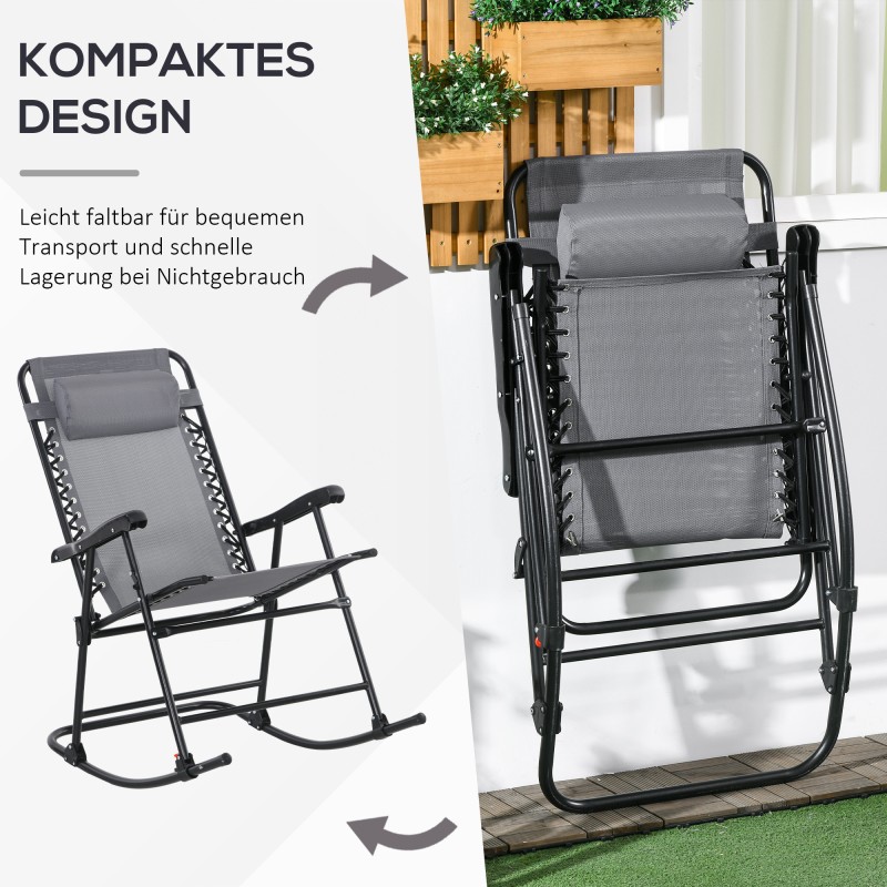 Ulkoiluun sopiva taitettava keinutuoli niskatyynyllä, teräsrunko, Texteline-kangas, 120 kg, vaaleanharmaa