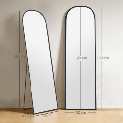 Koko vartalon peili alumiinirungolla 50 x 1,5 x 170 cm musta