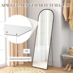 Kokovartalopeili makuuhuoneeseen, alumiinikehys, karkaistu lasi, 50 x 161,5 cm, musta