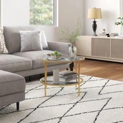 Sohvapöytä / sivupöytä, 2-tasoinen, karkaistu lasi ja teräs, Ø60 x 43 cm, kulta