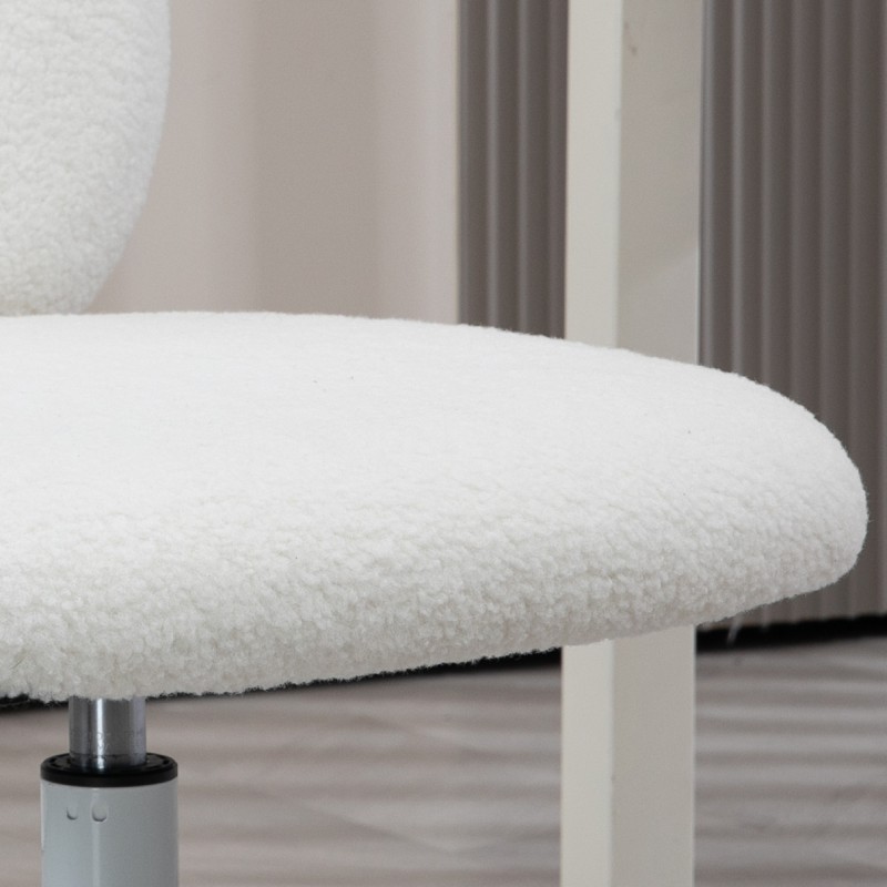 Työtuoli ilman käsinojia, teddy-kangas, korkeussäädettävä, 50 x 56 x 80–90 cm, valkoinen