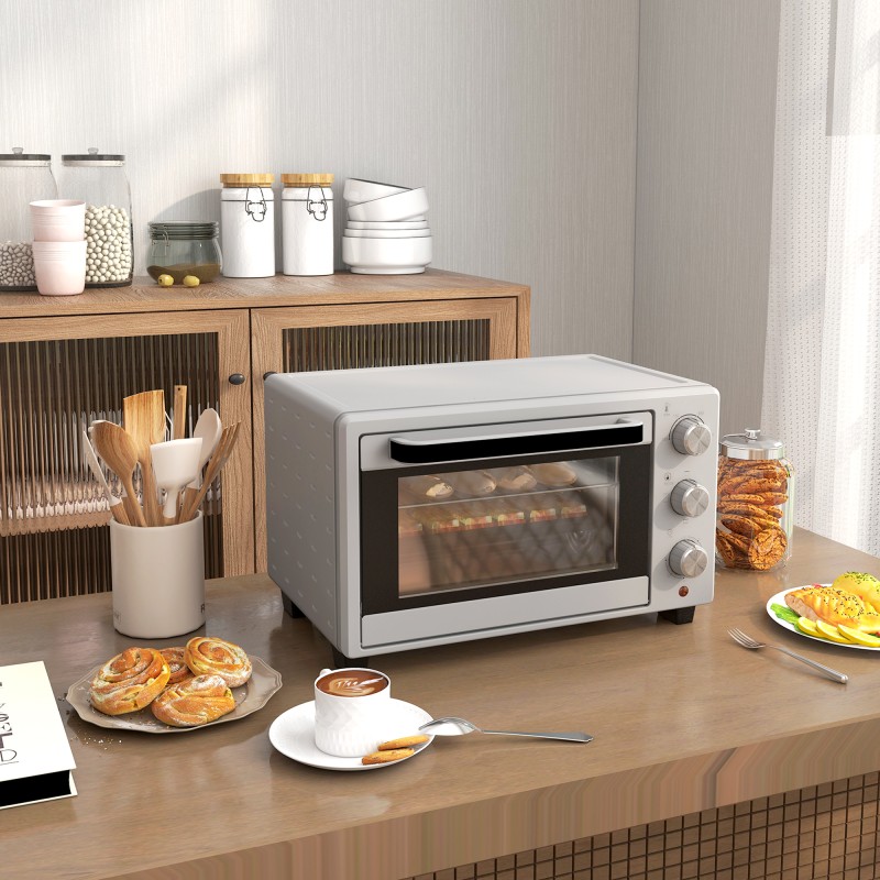Pöytäuuni 21 l, 1400 W minibackofen, 3 kypsennystilaa, 100–230 °C, ruostumaton teräs, hopea