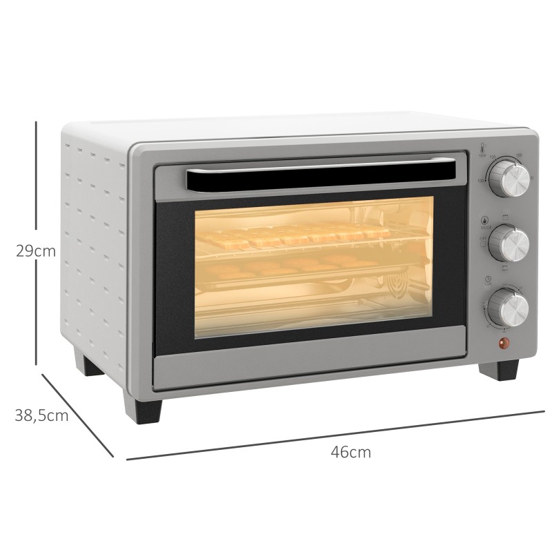 Pöytäuuni 21 l, 1400 W minibackofen, 3 kypsennystilaa, 100–230 °C, ruostumaton teräs, hopea