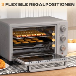 Pöytäuuni 21 l, 1400 W minibackofen, 3 kypsennystilaa, 100–230 °C, ruostumaton teräs, hopea