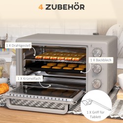 Pöytäuuni 21 l, 1400 W minibackofen, 3 kypsennystilaa, 100–230 °C, ruostumaton teräs, hopea