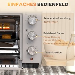 Pöytäuuni 21 l, 1400 W minibackofen, 3 kypsennystilaa, 100–230 °C, ruostumaton teräs, hopea