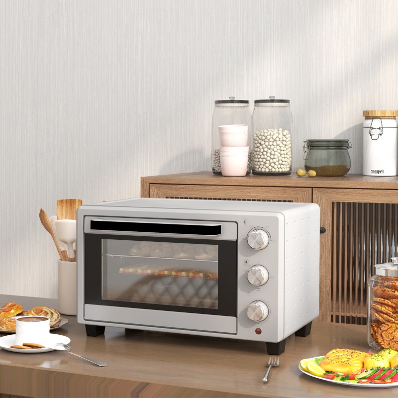 Pöytäuuni 21 l, 1400 W minibackofen, 3 kypsennystilaa, 100–230 °C, ruostumaton teräs, hopea