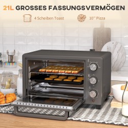 Pöytäliesiuuni minibackofen 21 l 1400 W 3 lämmitystoimintoa ruostumaton teräs harmaa