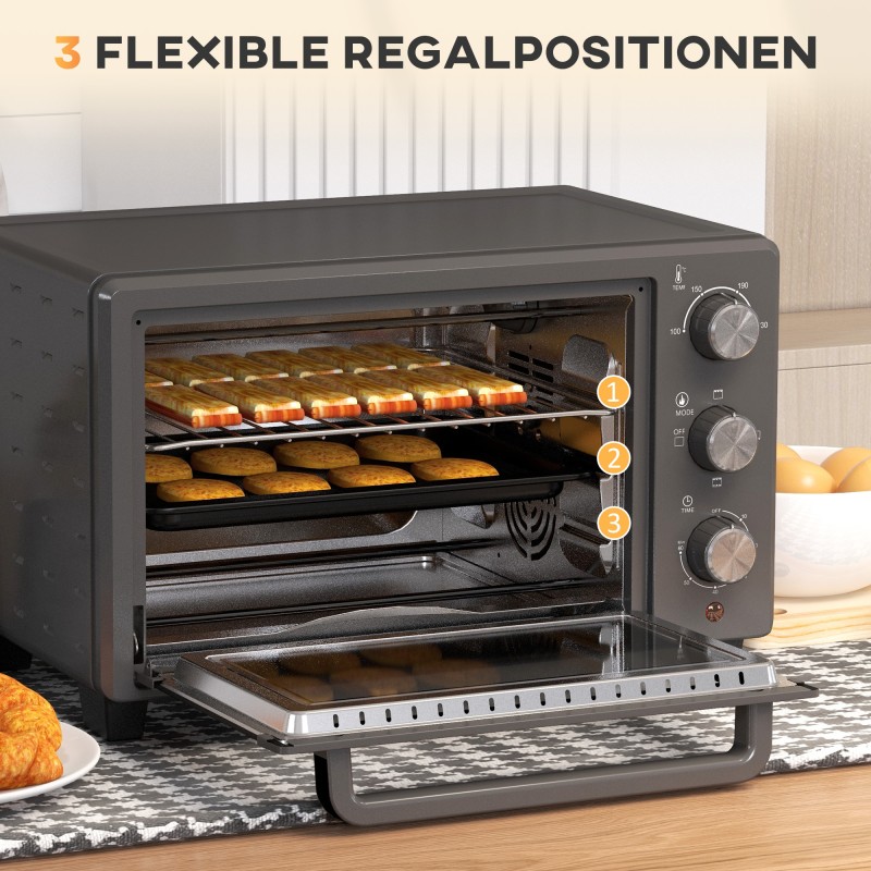 Pöytäliesiuuni minibackofen 21 l 1400 W 3 lämmitystoimintoa ruostumaton teräs harmaa