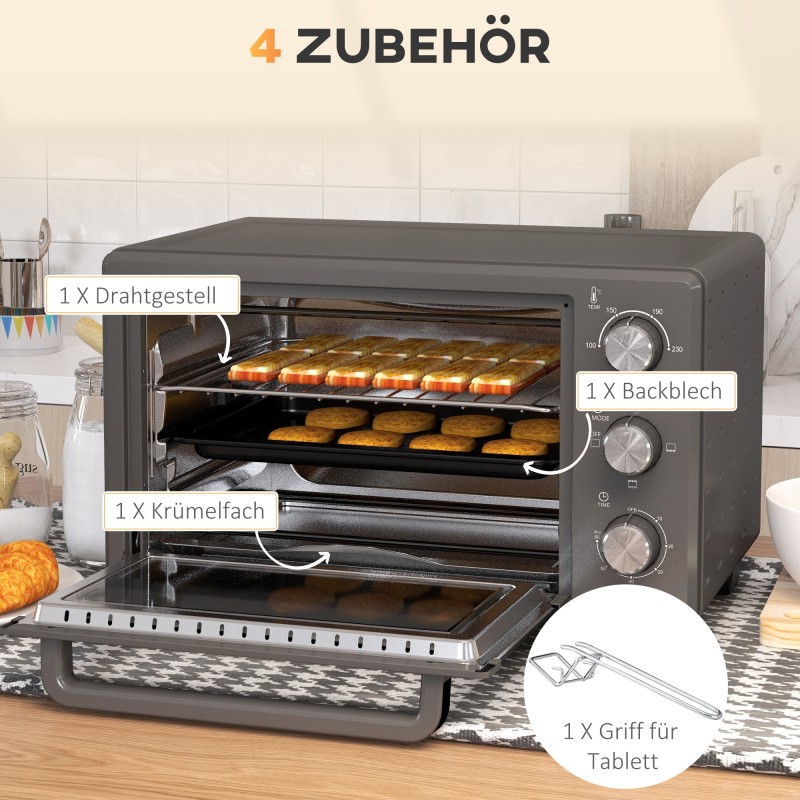 Pöytäliesiuuni minibackofen 21 l 1400 W 3 lämmitystoimintoa ruostumaton teräs harmaa
