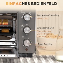 Pöytäliesiuuni minibackofen 21 l 1400 W 3 lämmitystoimintoa ruostumaton teräs harmaa