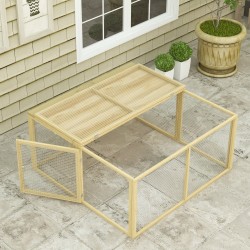 Pieneläinaitaus kaneille ja marsuille, kuusipuu ja teräsverkko, taitettava, 120 x 120 x 57 cm, luonnonvärinen