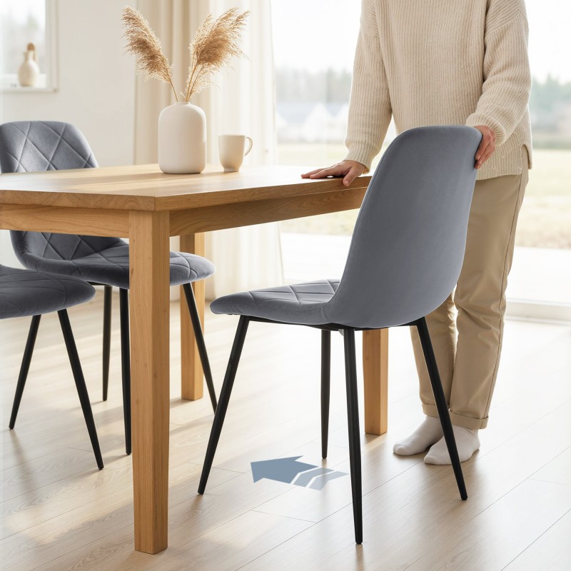 Ruokapöydän tuolit 4 kpl, samettimainen kangas, metallijalat, harmaa