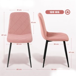 Ruokapöydän tuolit 4 kpl, samettipintainen kangas, teräsrunko, 45 x 54 x 87 cm, roosa