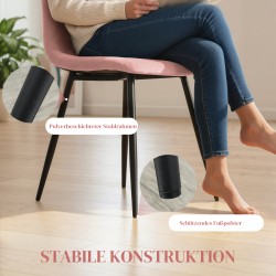 Ruokapöydän tuolit 4 kpl, samettipintainen kangas, teräsrunko, 45 x 54 x 87 cm, roosa