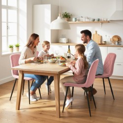 Ruokapöydän tuolit 4 kpl, samettipintainen kangas, teräsrunko, 45 x 54 x 87 cm, roosa