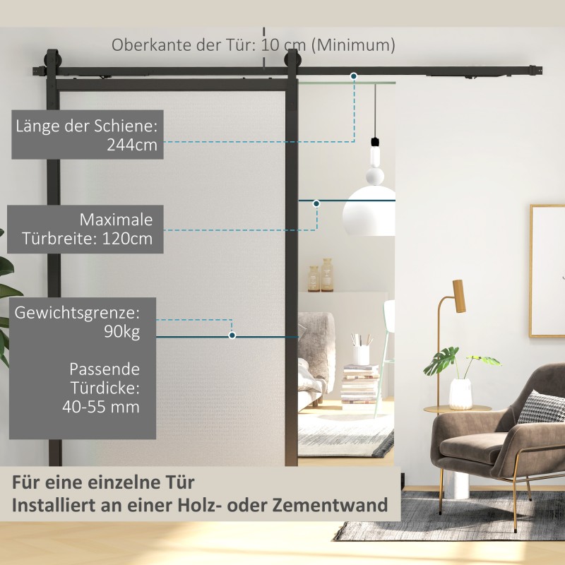 Liukuovikiskosarja puu- ja betoniseinään, teräs 244 cm, enint. 90 kg, musta, B81-039V02BK