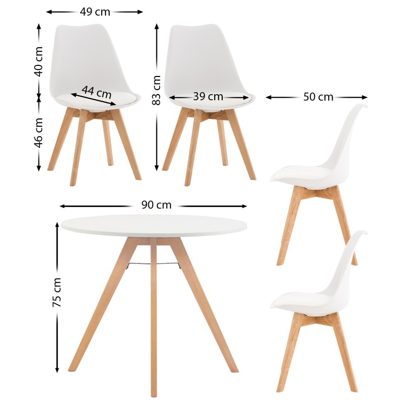 Pyöreä ruokailuryhmä pöytä ja neljä tuolia pyökki mdf